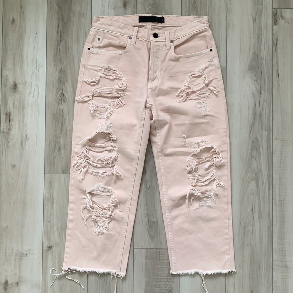 Alexander Wang pink distressed boyfriend denim
